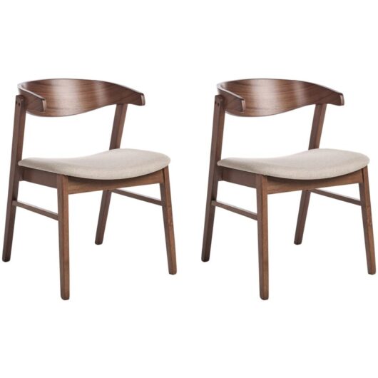 Beliani - Traditional Style Set of 2 Dining Chairs Upholstered Seat Dark Wood and Beige Lilly