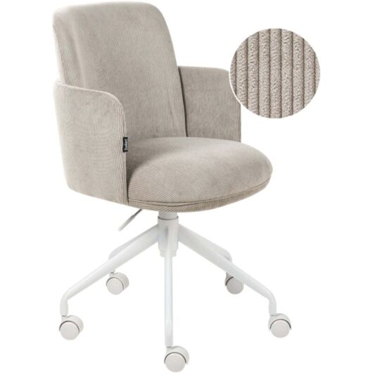 Beliani - Upholstered Corduroy Office Chair Swivel Side Chair Seat Height Adjustment Taupe Dryden