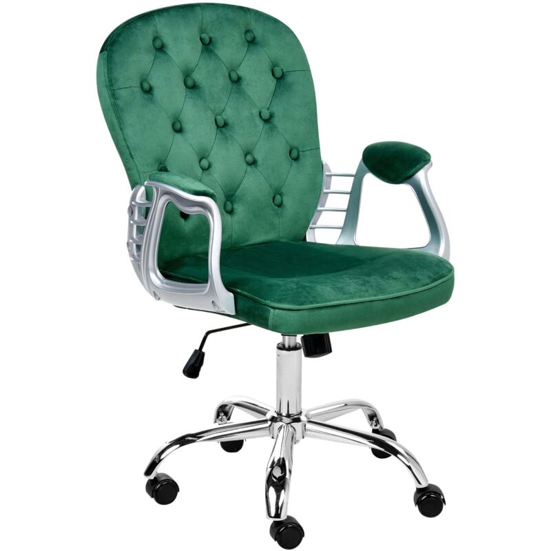 Beliani - Velvet Office Chair Swivel Adjustable Buttoned Backrest Green Princess