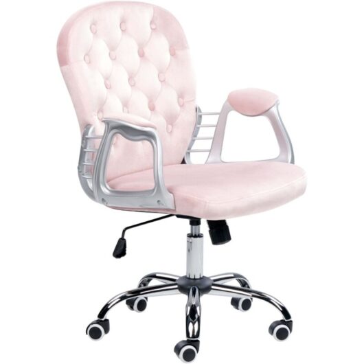 Beliani - Velvet Office Chair Swivel Adjustable Buttoned Backrest Pink Princess
