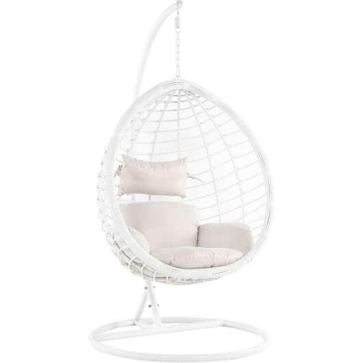 Beliani - Wicker Hanging Egg Chair with Stand Swing Seat White pe Rattan Fano