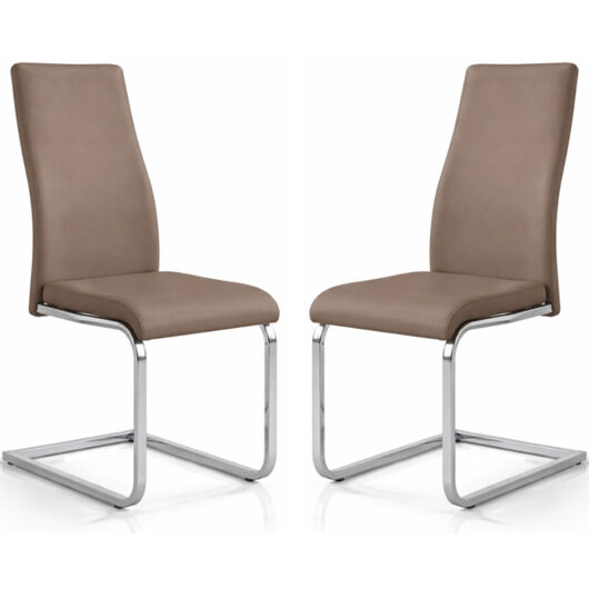 Beverly Cappuccino PU Dining Chair With Chrome Legs In Pair