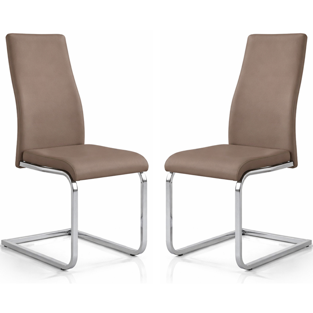 Beverly Cappuccino PU Dining Chair With Chrome Legs In Pair