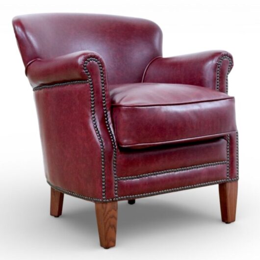 Burgandy Leather Club Chair With Nailhead Trim