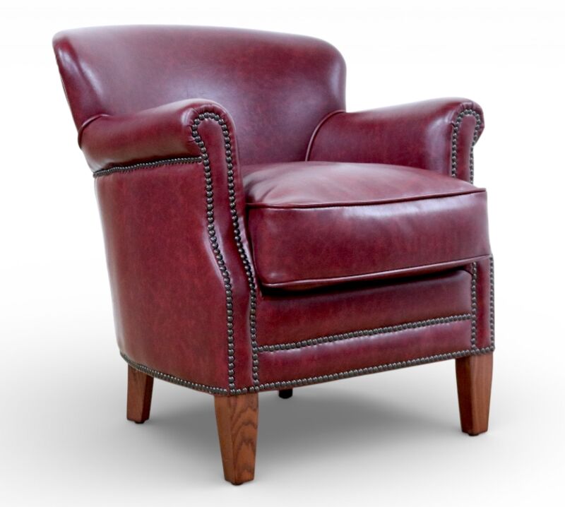 Burgandy Leather Club Chair With Nailhead Trim