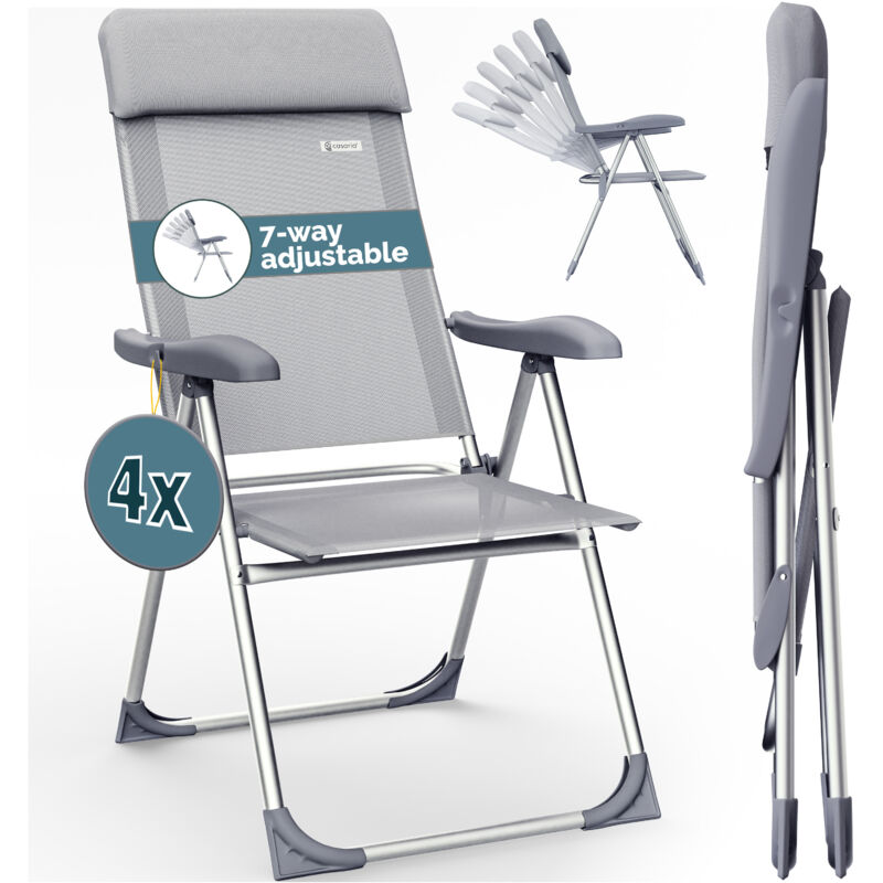 CASARIA® 2x/4x Aluminium High Back Folding Garden Chairs Lightweight 7-Way Adjustable Backrest Armchairs Set Padded Headrest Patio Balcony Camping