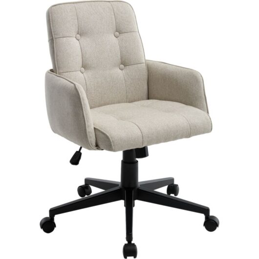CHAIRUS Office Chair in Linen Upholstered Modern Desk Chair Height Adjustable Swivel Chair with Wheels for Home Office Bedroom Workplace, Beige
