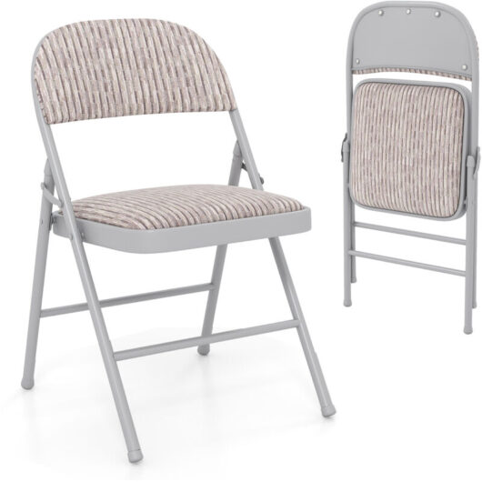 COSTWAY 1 Pack Folding Chairs Padded Party Chairs with Metal Frame-Beige