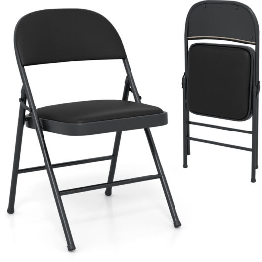 COSTWAY 1 Pack Folding Chairs Padded Party Chairs with Metal Frame-Black