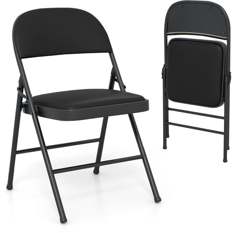 COSTWAY 1 Pack Folding Chairs Padded Party Chairs with Metal Frame-Black