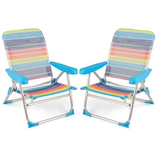 COSTWAY 2 Pack Beach Chair for Adults Foldable 4 Position Reclining Picnic Chair