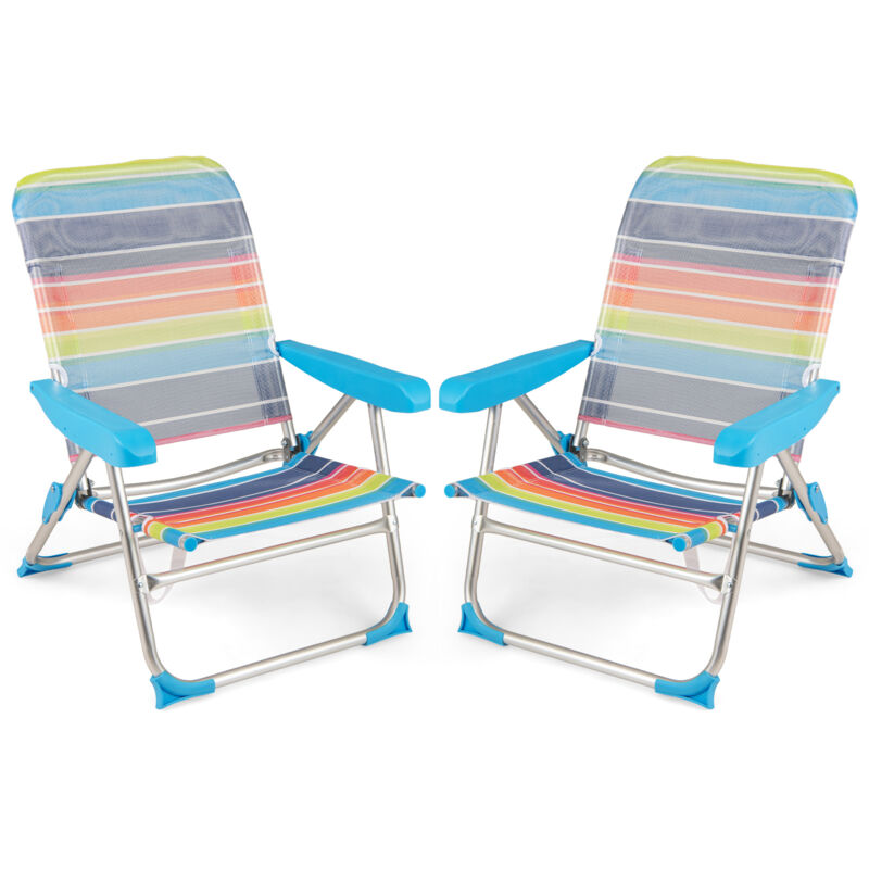 COSTWAY 2 Pack Beach Chair for Adults Foldable 4 Position Reclining Picnic Chair