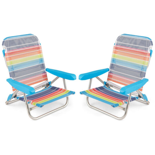 COSTWAY 2 Pack Beach Chair for Adults Foldable 5 Position Reclining Picnic Chair