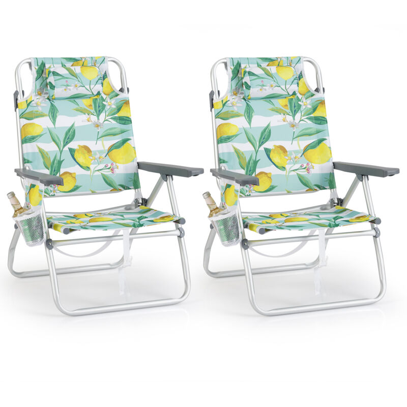 COSTWAY 2-Pack Beach Chairs 5-Position Adjustable Folding Camping Chairs-Green