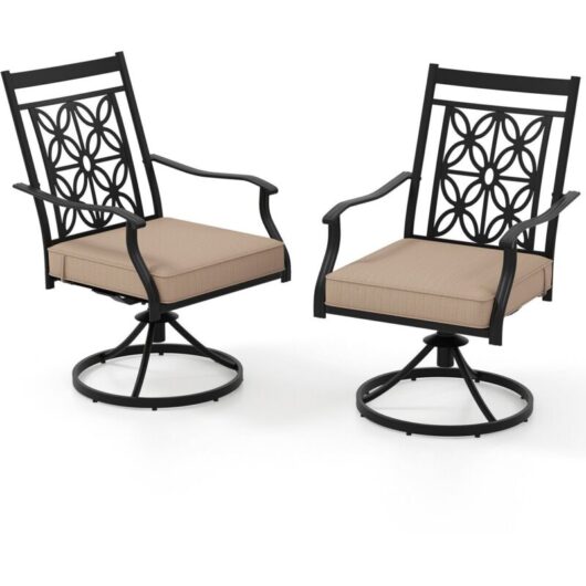 COSTWAY 2 Piece Patio Swivel Chairs Outdoor Bistro Dining Chair Set w/Soft Cushion