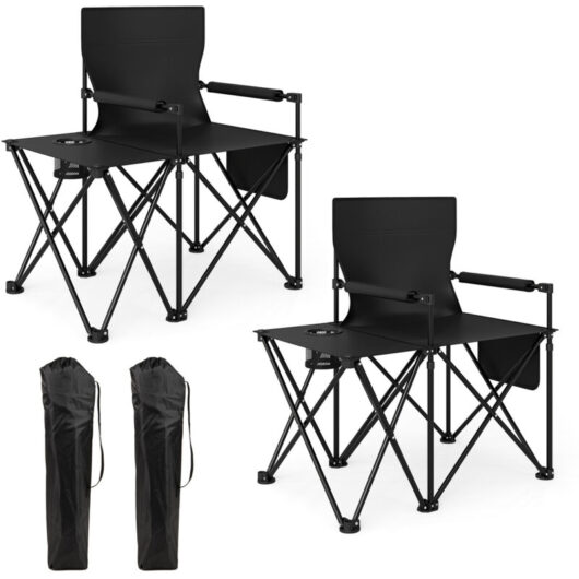 COSTWAY 2 pcs Oversized Camping Chair Folding Heavy-duty Picnic Chair-Black