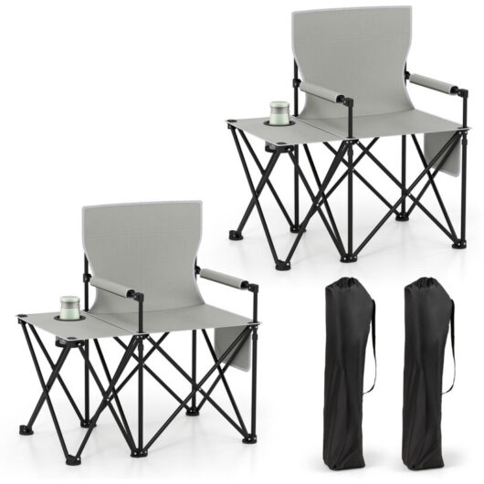 COSTWAY 2 pcs Oversized Camping Chair Folding Heavy-duty Picnic Chair-Grey