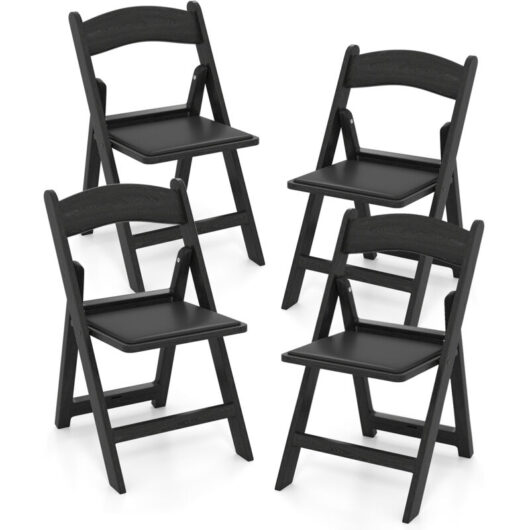 COSTWAY 4 Pack Folding Chairs Dining Chair Set w/ Padded Seat & Back-Black