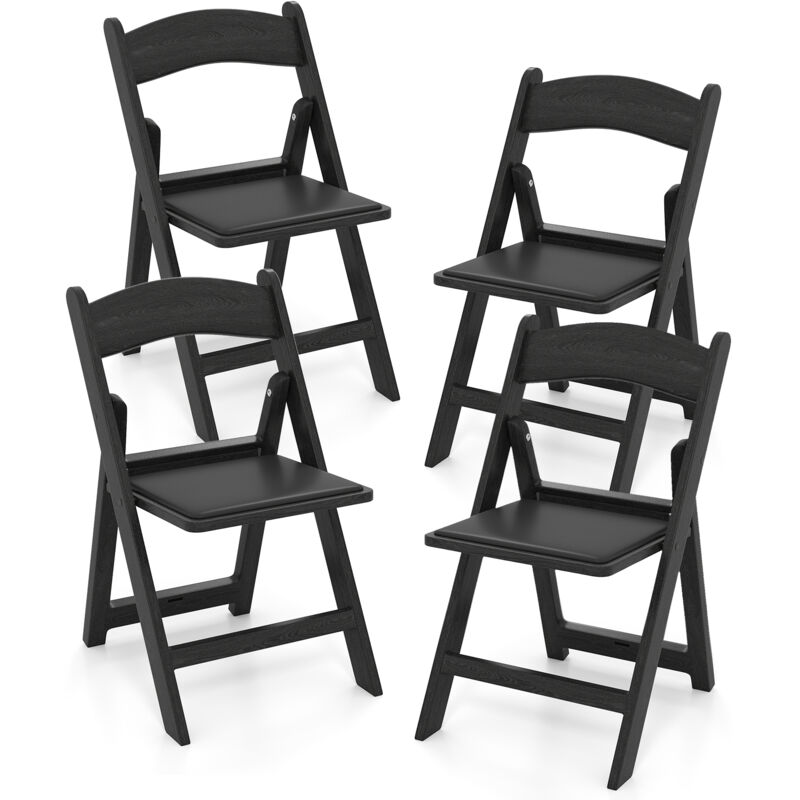 COSTWAY 4 Pack Folding Chairs Dining Chair Set w/ Padded Seat & Back-Black