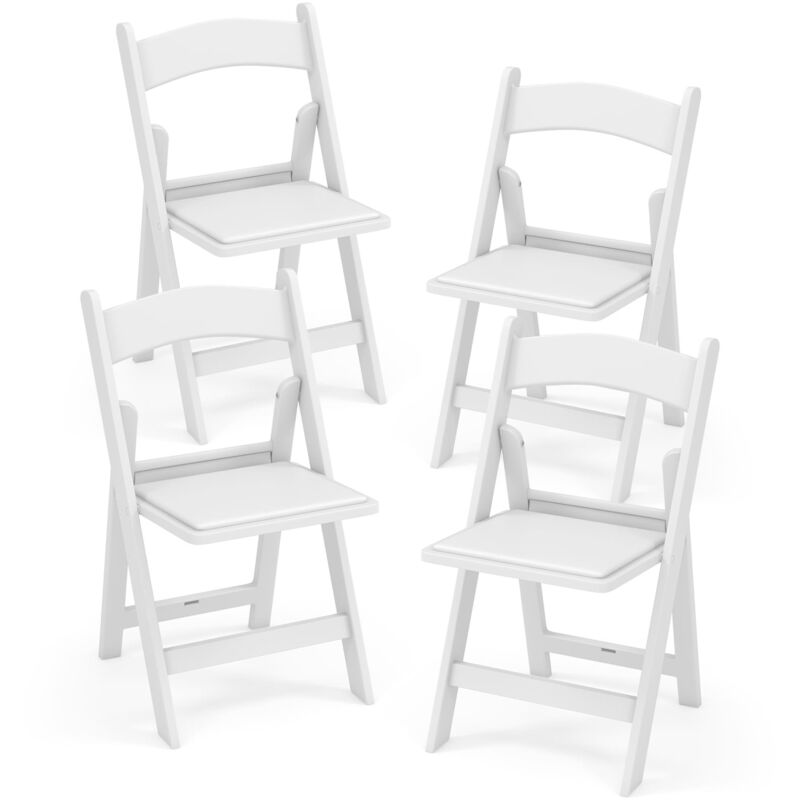 COSTWAY 4 Pack Folding Chairs Dining Chair Set w/ Padded Seat & Back-White