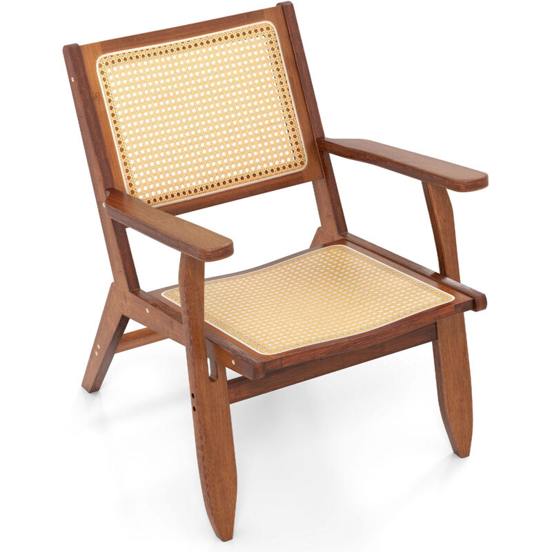 COSTWAY Boho Rattan Accent Chair Mid Century Modern Lounge Armchair-Walnut
