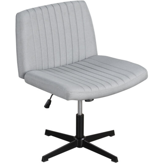 COSTWAY Cross Legged Desk Chair Armless Office Chair No Wheels Height Adjustable Swivel Wide Seat Grey