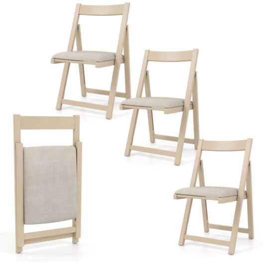 COSTWAY Foldable Dining Chair Set of 4 Accent Armless Kitchen Chair-Beige