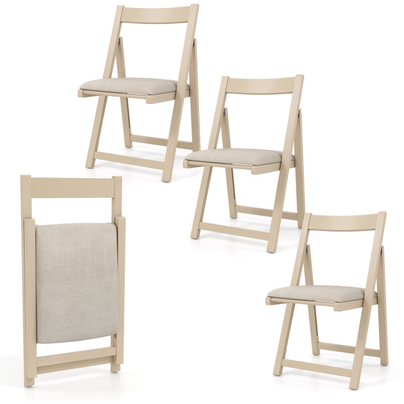 COSTWAY Foldable Dining Chair Set of 4 Accent Armless Kitchen Chair-Beige