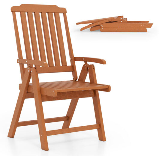 COSTWAY Foldable Patio Chair All-Weather HDPE Outdoor Dining Chair-Brown