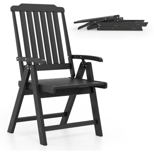 COSTWAY Foldable Patio Chair All-Weather HDPE Outdoor Dining Chair-Gray