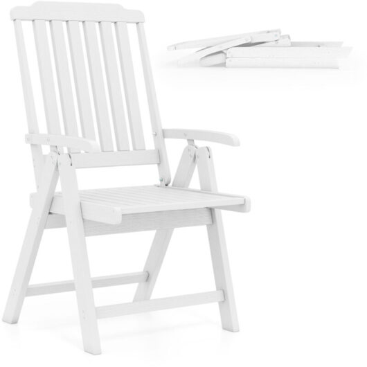 COSTWAY Foldable Patio Chair All-Weather HDPE Outdoor Dining Chair-White