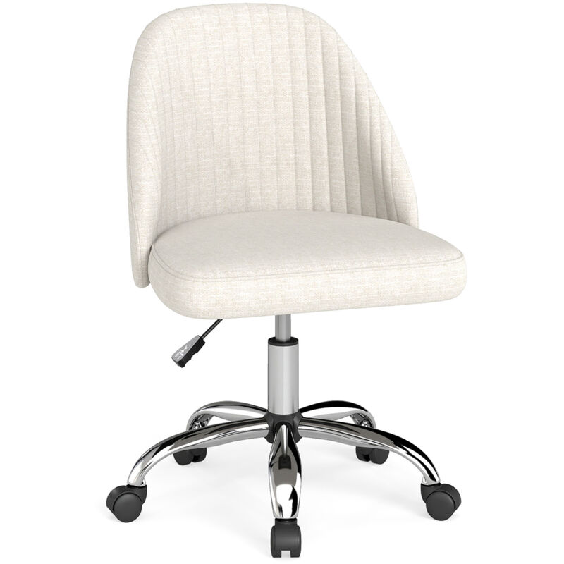 COSTWAY Modern Office Chair Beige Swivel Vanity Desk Chair with Rolling Casters Adjustable Height Beige