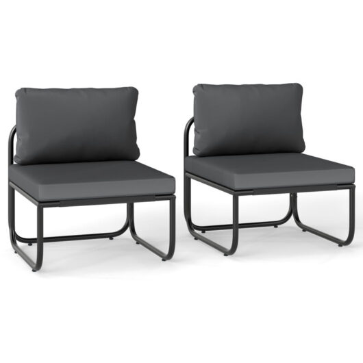 COSTWAY Patio Chairs Set of 2 Outdoor Chairs with Removable Cushions-Grey