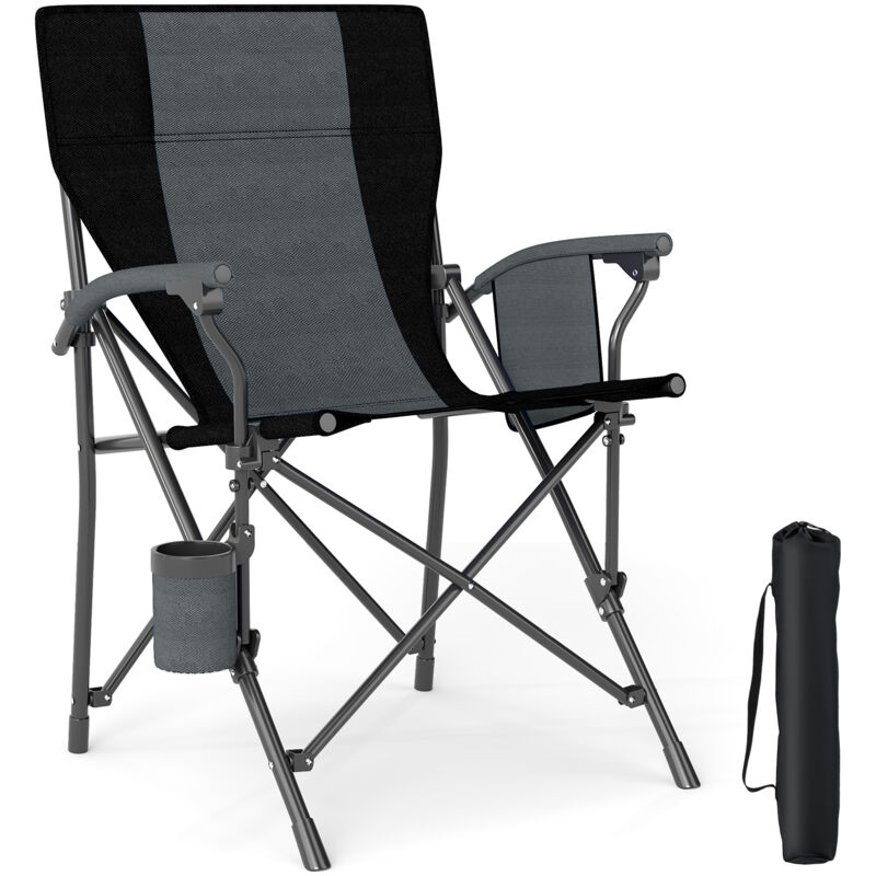 COSTWAY Portable Camping Chair Folding Oxford Cloth Chair w/Cup Holder-Black