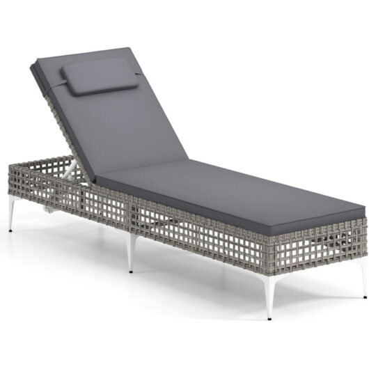 COSTWAY Rattan Sun Lounger 6-Level Adjustable Garden Chaise Lounge Chair-Grey