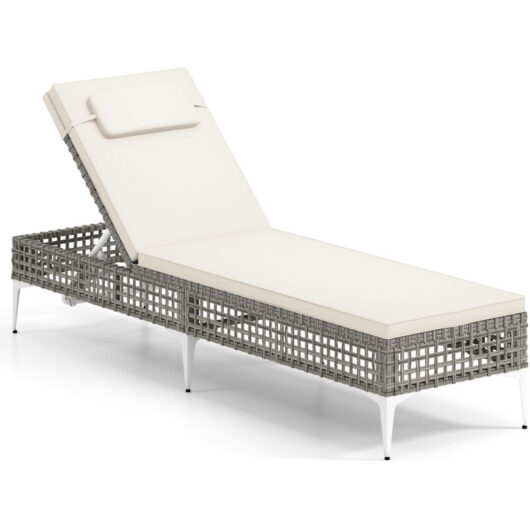 COSTWAY Rattan Sun Lounger 6-Level Adjustable Garden Chaise Lounge Chair-White