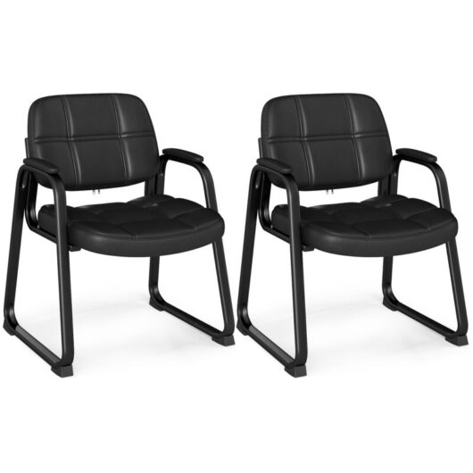 COSTWAY Set of 2 Guest Chair Ergonomic Reception Chair w/Metal Frame-Black
