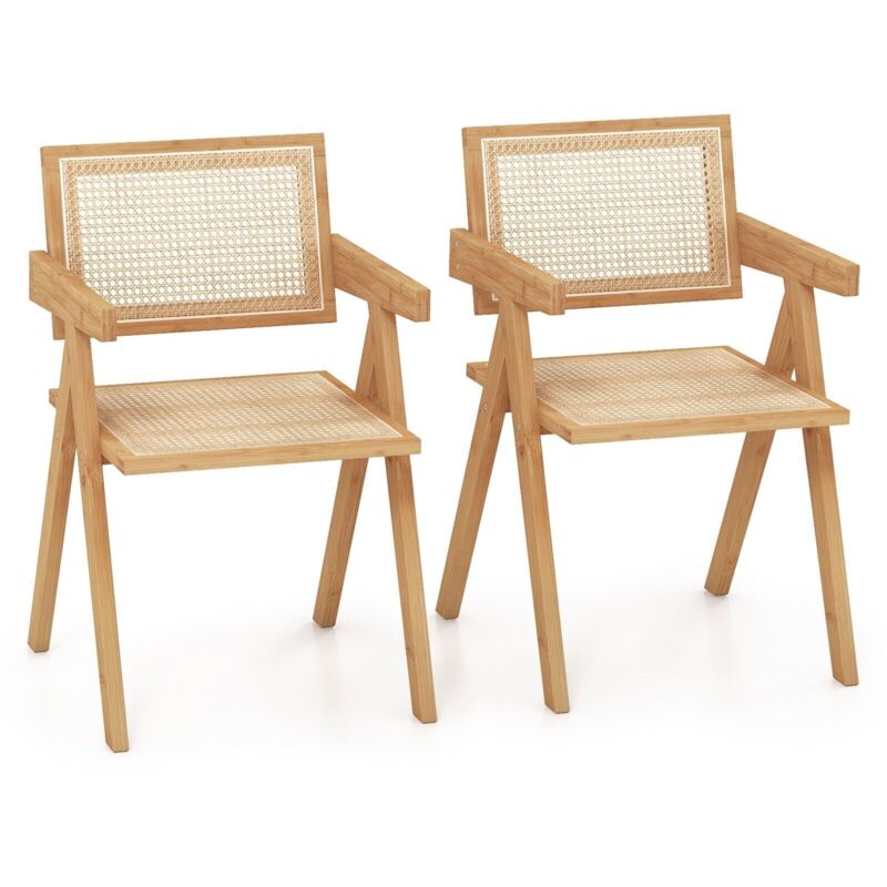 COSTWAY Set of 2 Kitchen Dining Chair Set Modern Rattan Accent Chair Backrest Side Chair