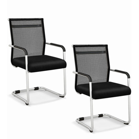 COSTWAY Stackable Office Reception Chairs Set of 2 Mid Back Guest Chairs-Black