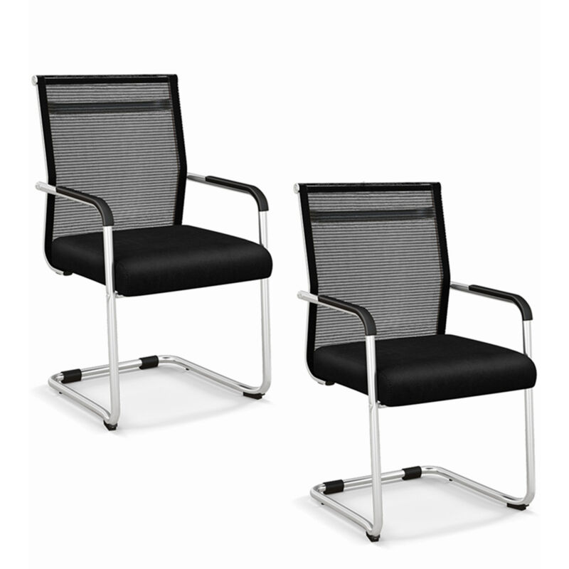 COSTWAY Stackable Office Reception Chairs Set of 2 Mid Back Guest Chairs-Black