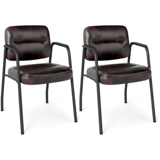 COSTWAY Waiting Room Chair No Wheels Set of 2 with Integrated Armrests