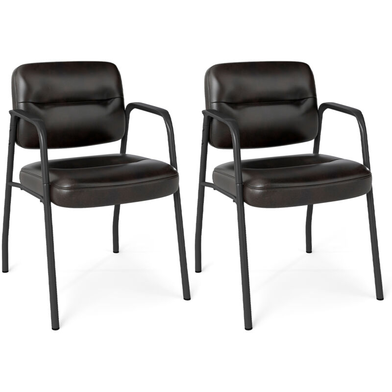 COSTWAY Waiting Room Chair No Wheels Set of 2 with Integrated Armrests-Brown
