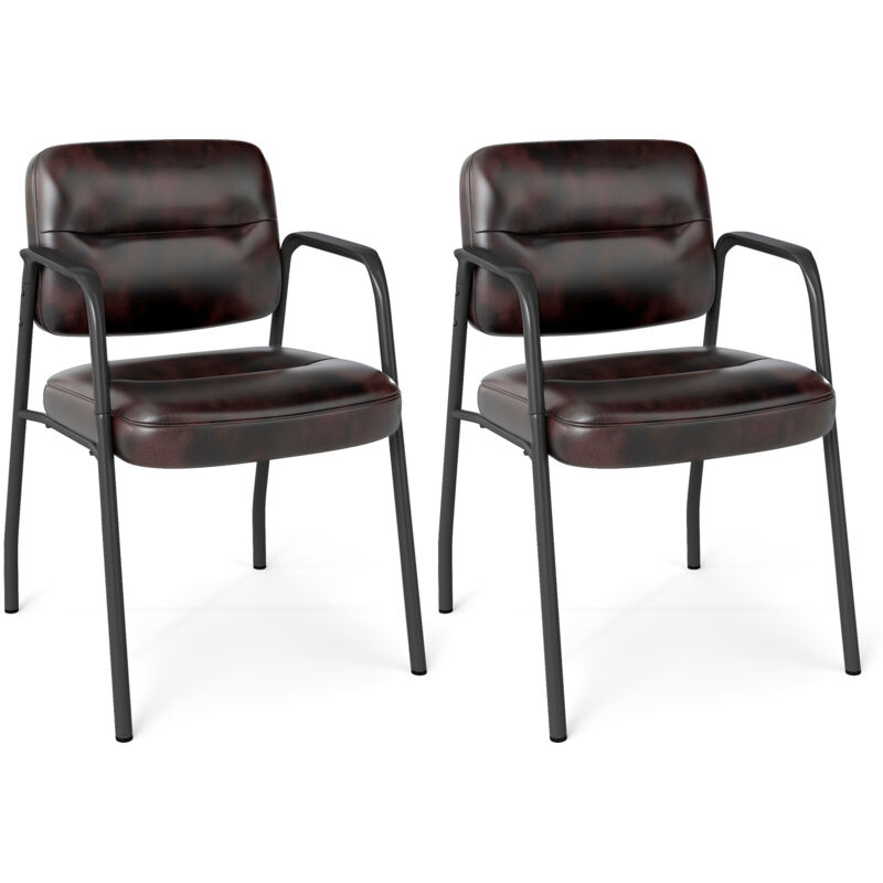 COSTWAY Waiting Room Chair No Wheels Set of 2 with Integrated Armrests