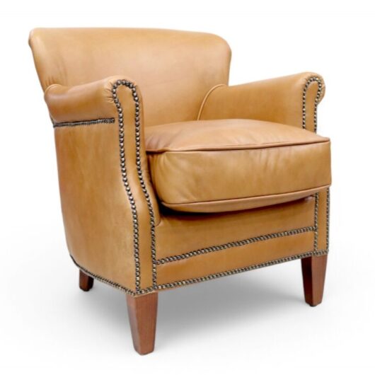 Caramel Tan Leather Club Chair With Nailhead Trim