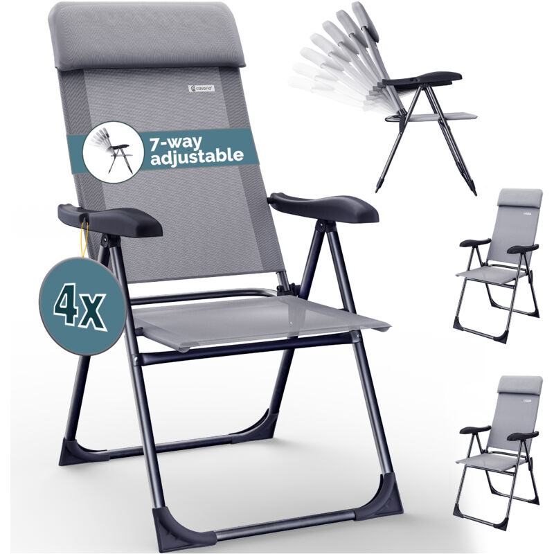 Casaria - 2x/4x Aluminium High Back Folding Garden Chairs Lightweight 7-Way Adjustable Backrest Armchairs Set Padded Headrest Patio Balcony Camping