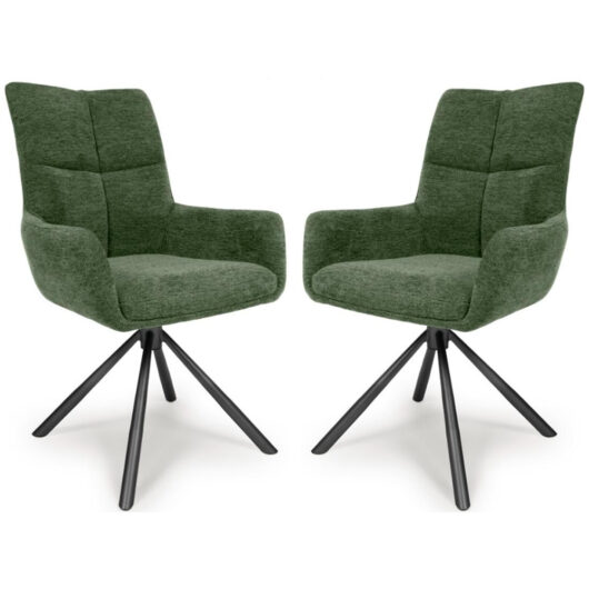 Cavino Green Fabric Dining Chairs With Black Legs In Pair