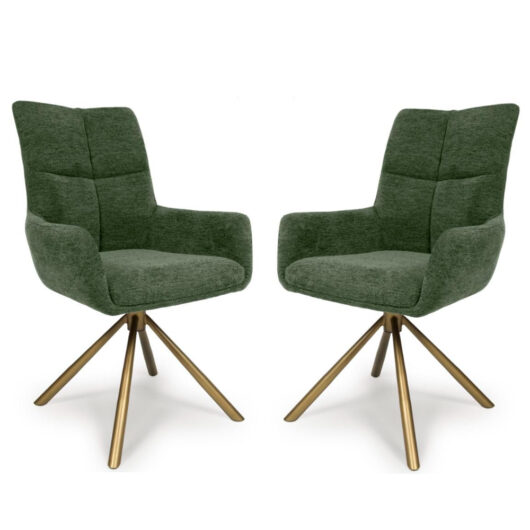 Cavino Green Fabric Dining Chairs With Bronze Legs In Pair
