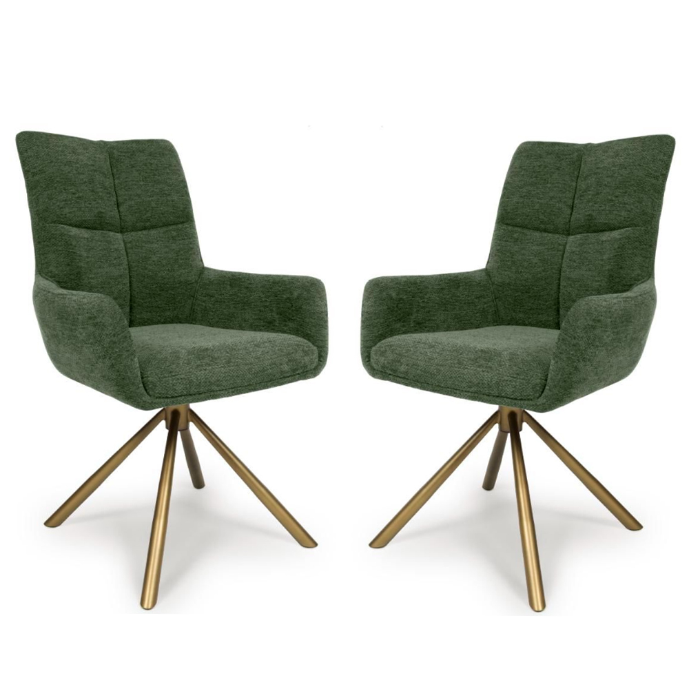 Cavino Green Fabric Dining Chairs With Bronze Legs In Pair