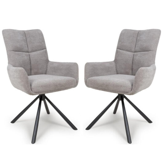 Cavino Pewter Fabric Dining Chairs With Black Legs In Pair