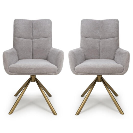 Cavino Pewter Fabric Dining Chairs With Bronze Legs In Pair